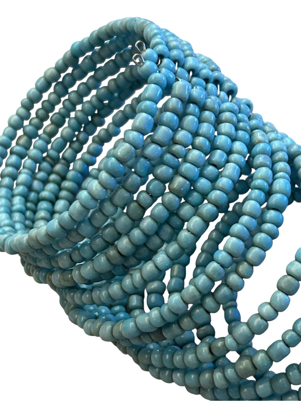Turquoise seed bead 15 Multi-Strand Beaded Bracelet wire arm cuff blue - Picture 3 of 5